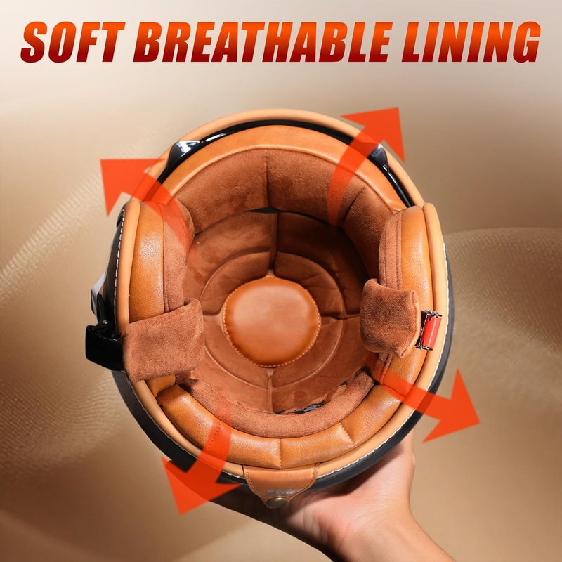 triangle 3/4 Motorcycle Helmet,Retro Open Face Adults Helmets with Visor,Half Face Moped Helmet for Men & Women,DOT Approved Helmets for Cruiser Scooter(L) - Image 5